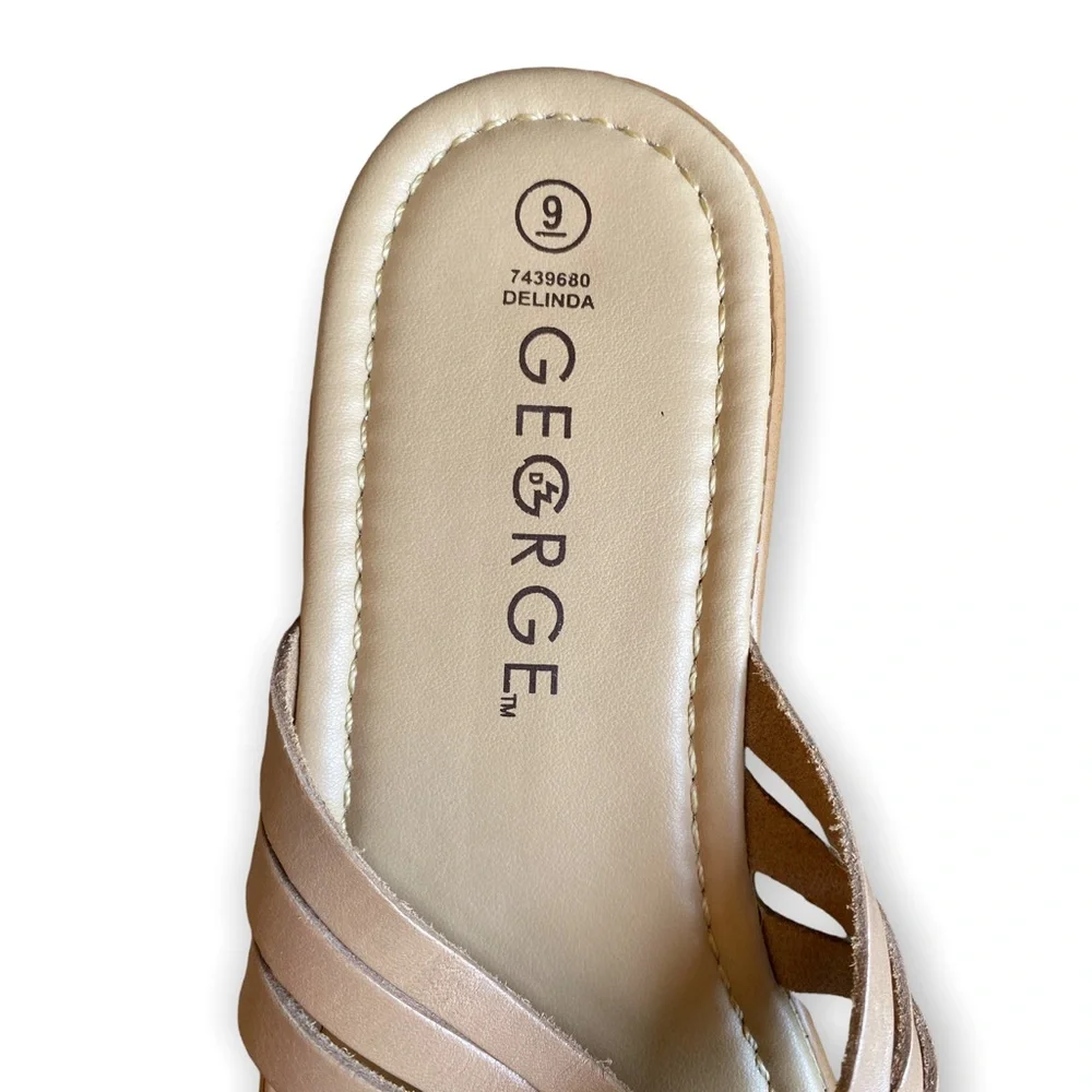 George Tan Leather Slide Sandals for Women